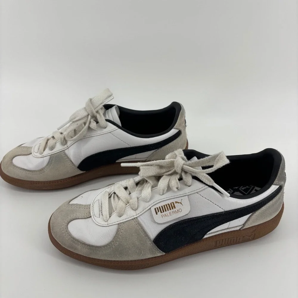Puma Palermo Sneakers Womens 7.5 White Black Gum Good‎ Leather Suede 396464-01